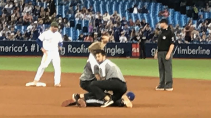 Illustration for article titled Blue Jays Idiot On The Field Runs Out In Middle Of Live Play